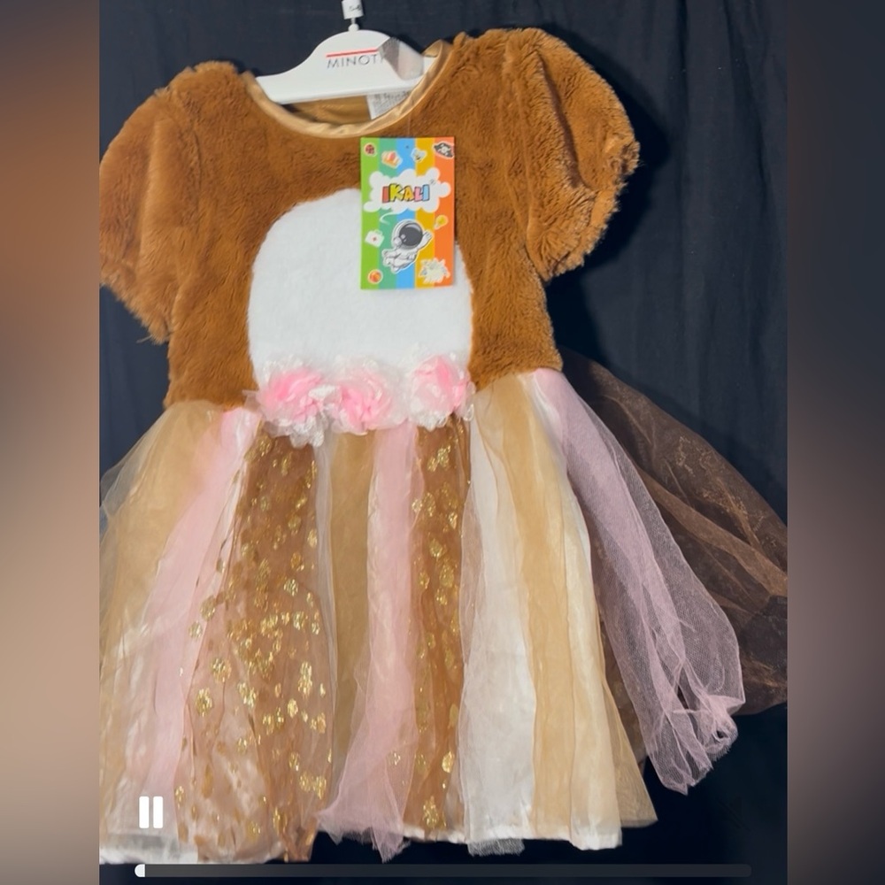 3-4T Girls Animal Reindeer Costume, Deer Furry Fancy Dress for Halloween